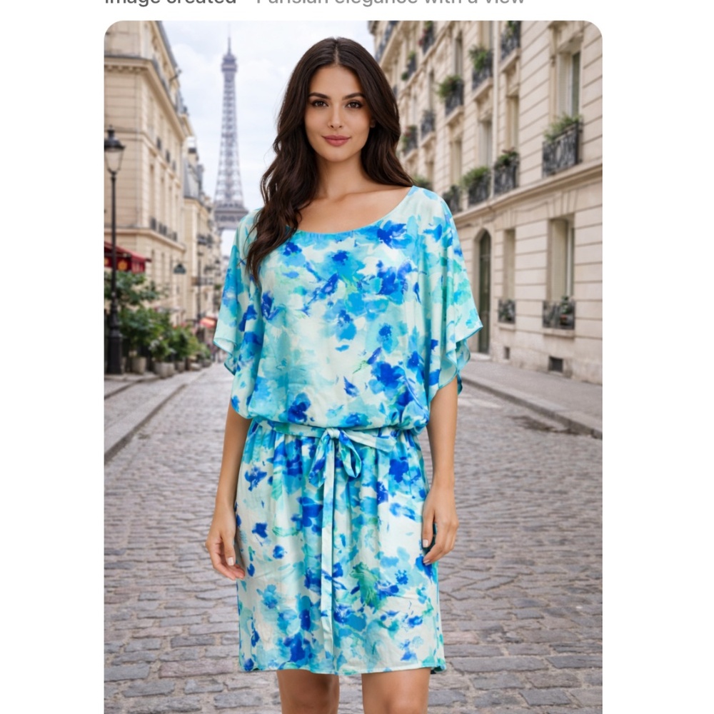 NWT S. L. Fashion Aqua Blouson Dress Size 14